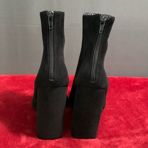 ❤Z03- Fashion faux suede black botties chunky heel - Picture 3 of 8